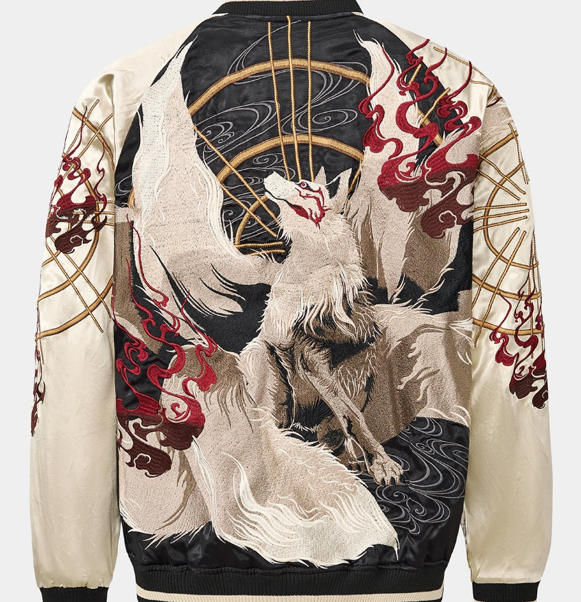 Baseballjacke mit Fuchs-Stickerei