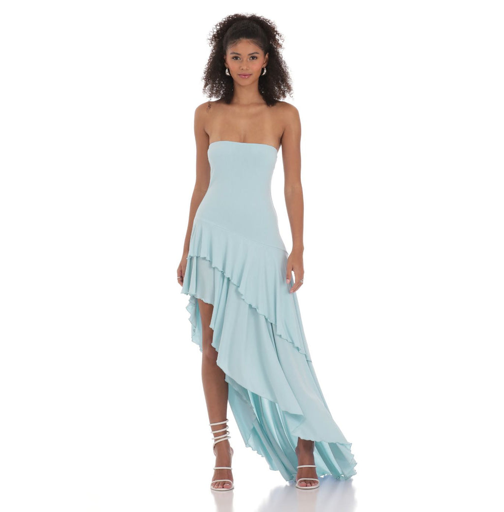 Trägerloses Fishtail-Kleid mit asymmetrischem Saum – Bild 3 | LuxeStyle