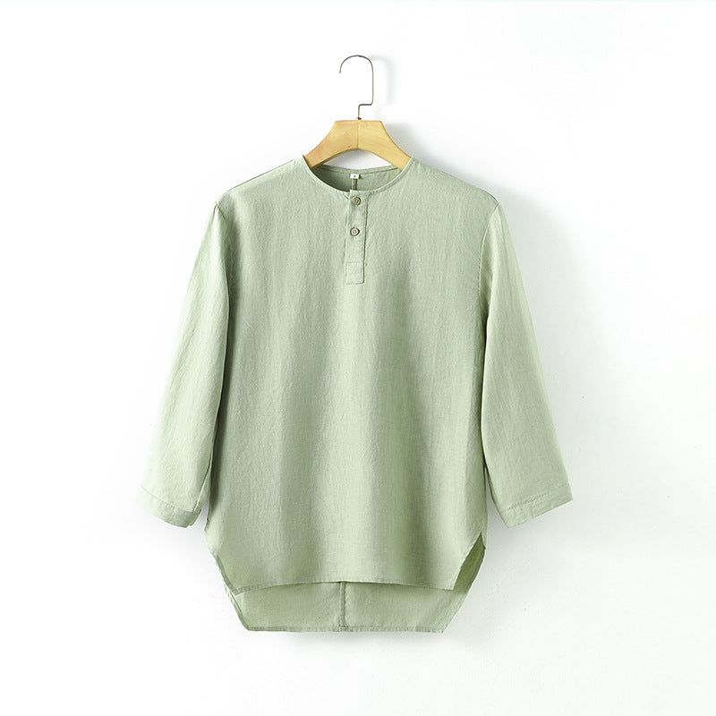 Leinen-T-Shirt mit Rundhals und 3/4-Ärmeln – Bild 5 | LuxeStyle