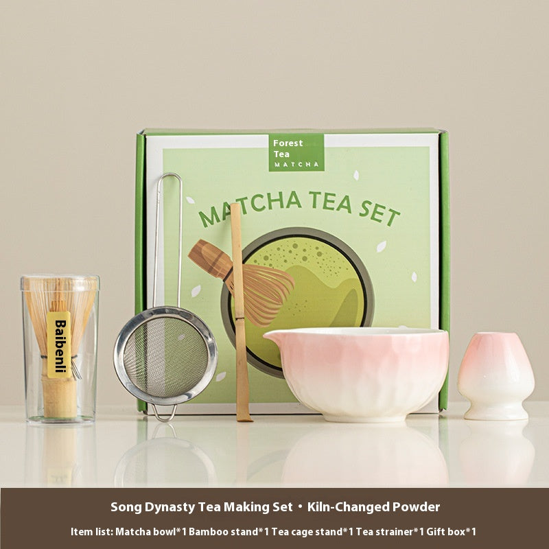 Matcha Schale mit Zubehör, Hammerschlagmuster