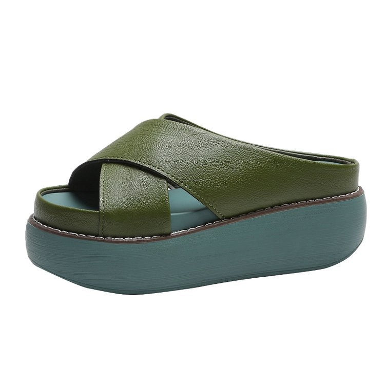 Retro Plateau-Sandalen mit Überkreuzriemen