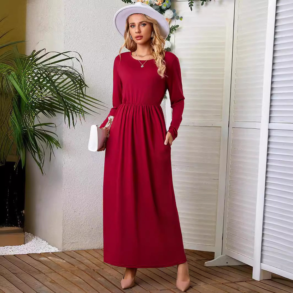Maxikleid mit Rundhals, langen Ärmeln und Taschen