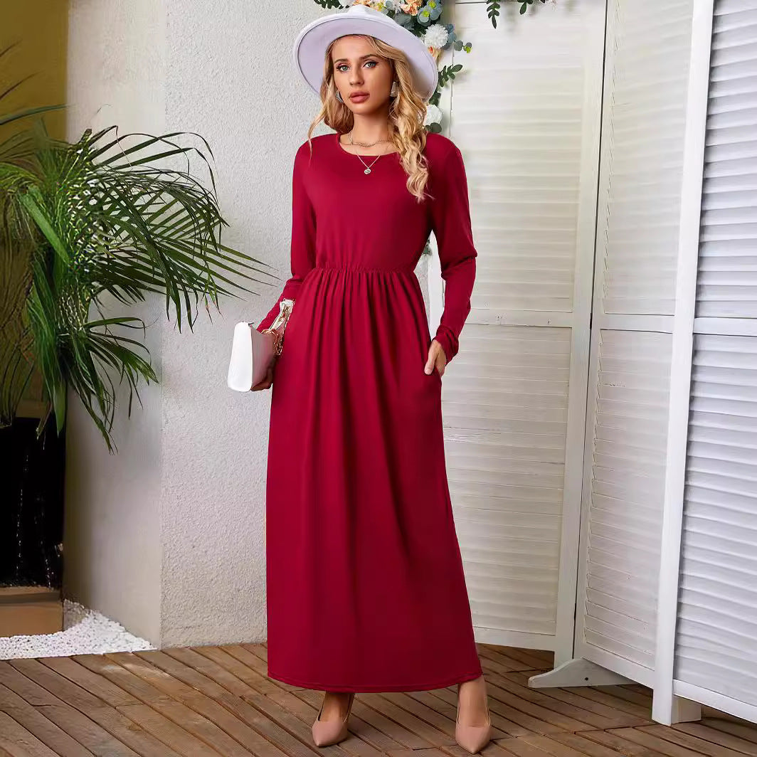 Maxikleid mit Rundhals, langen Ärmeln und Taschen