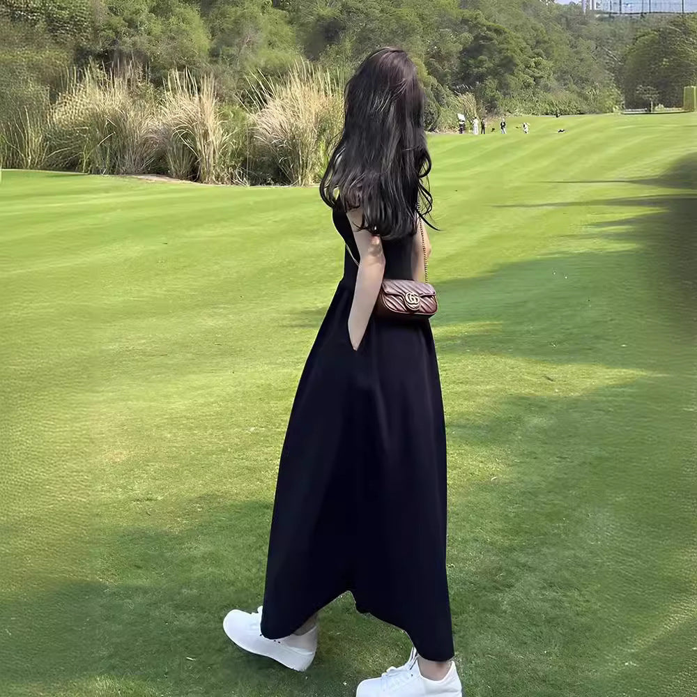 Elegantes Midi-Patchwork Trägerkleid