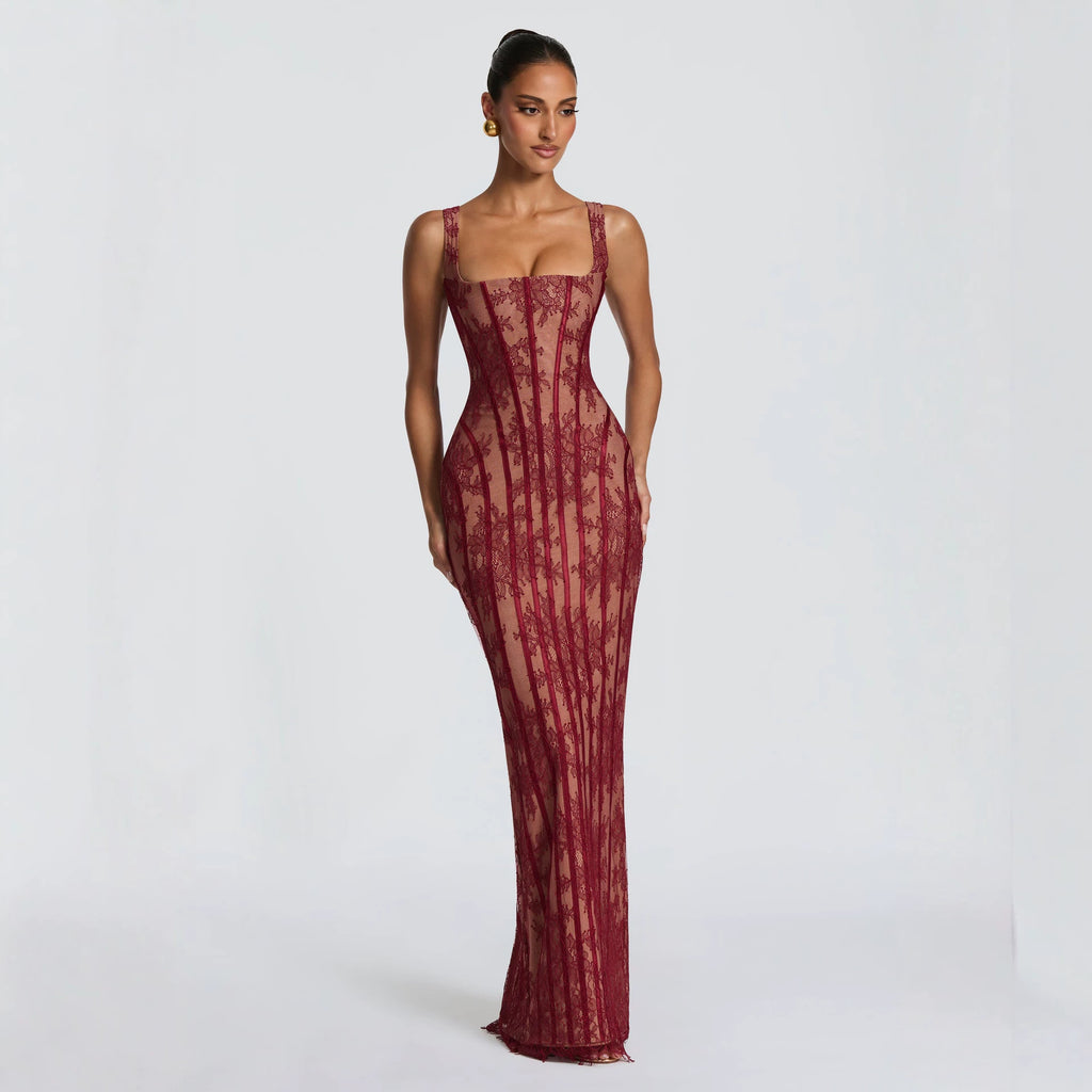 Elegantes Mesh-Kleid mit Vertikalstreifen