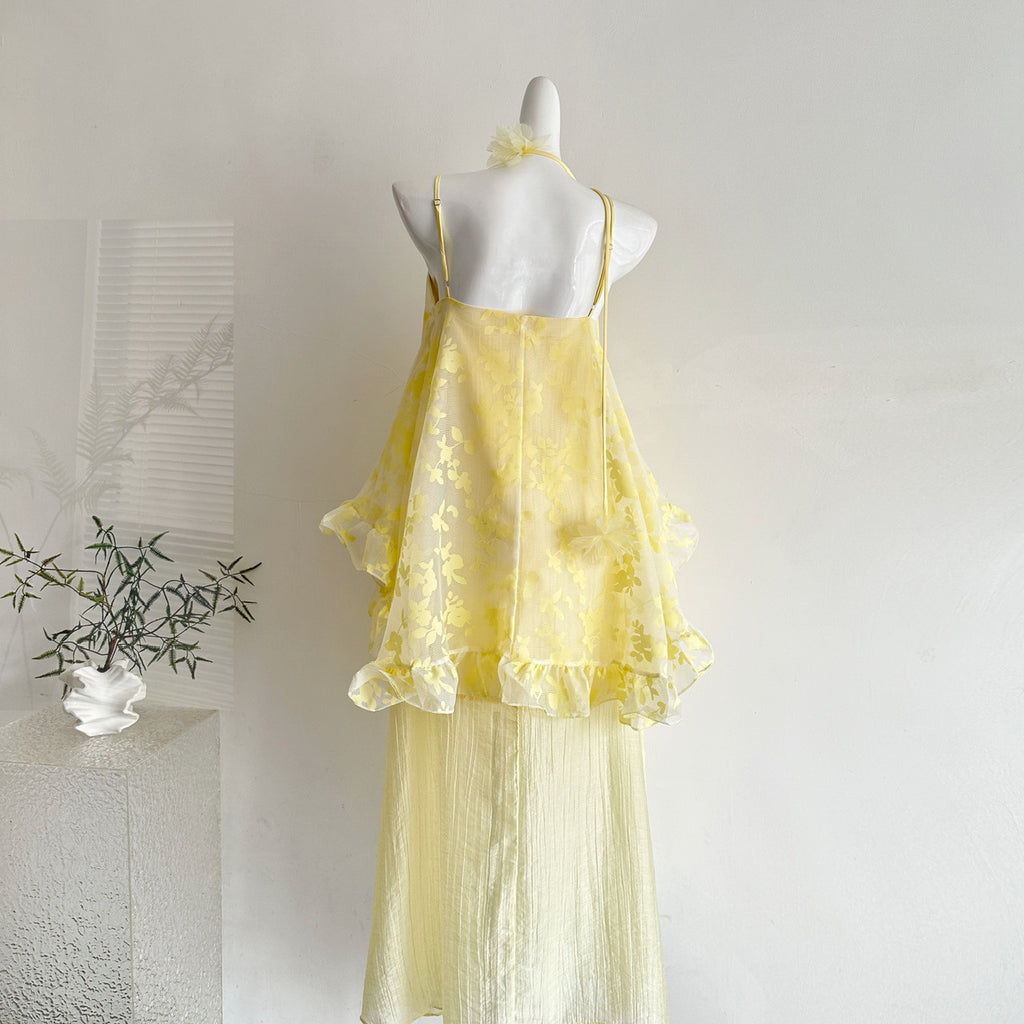 Gerüschtes A-Linien Maxikleid mit Spaghettiträgern – Bild 3 | LuxeStyle