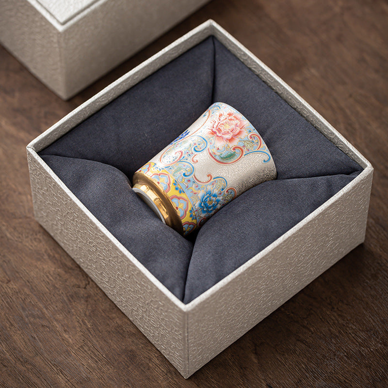 Kaisertasse aus Sterlingsilber mit Emaille-Blumen | LuxeStyle