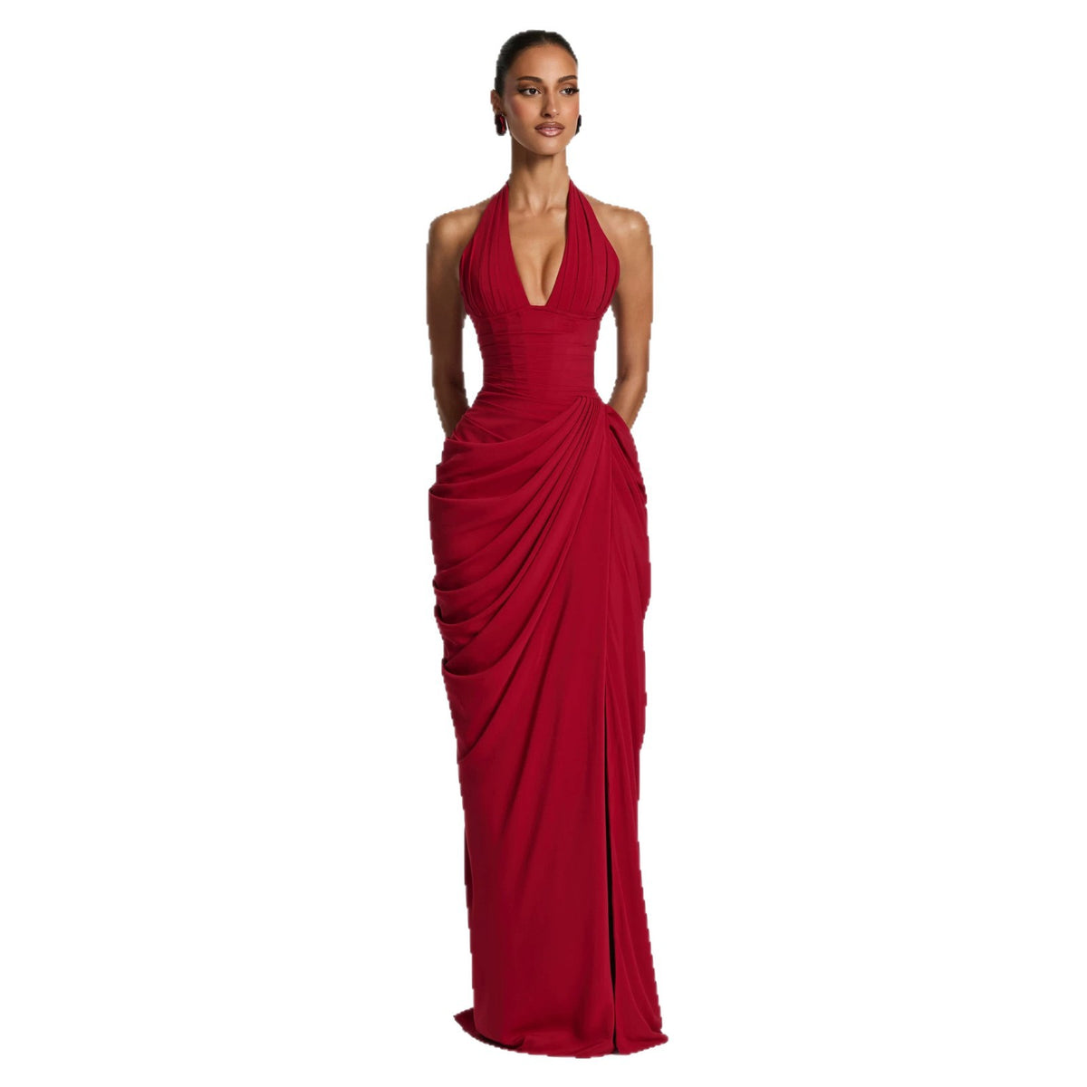 Plissiertes Maxi-Abendkleid mit V-Ausschnitt – Bild 4 | LuxeStyle