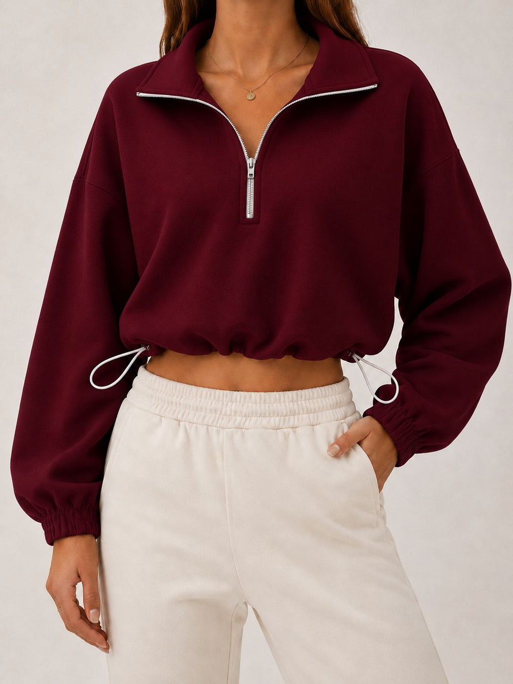 Loose-fit Langarm-Top mit Tunnelzug