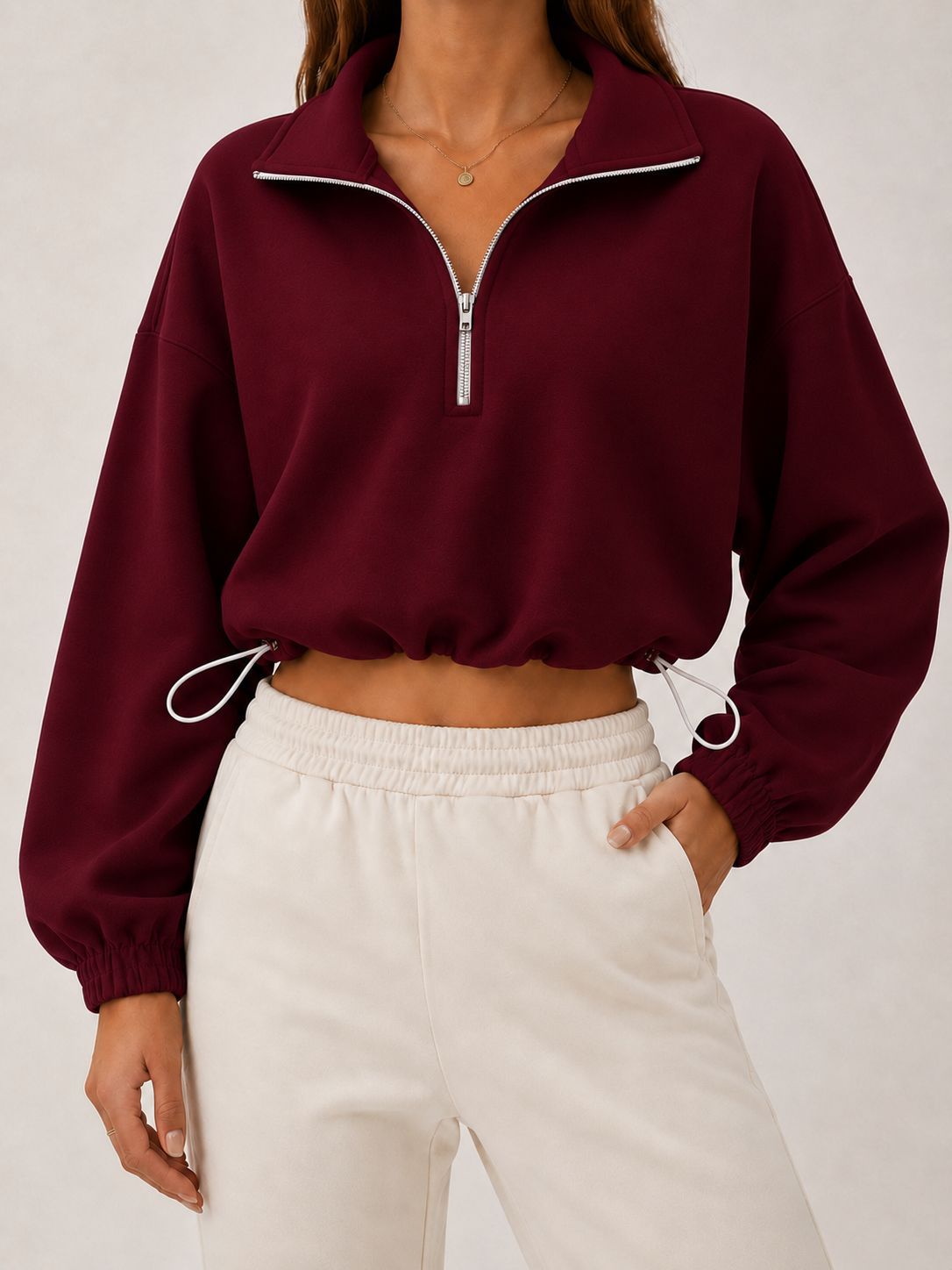 Loose-fit Langarm-Top mit Tunnelzug