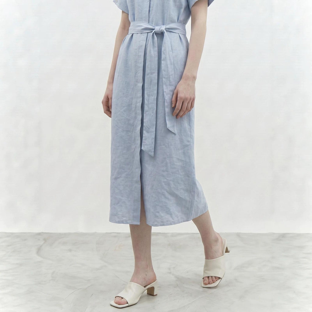 Leinen-Hemdblusenkleid mit Taillengürtel