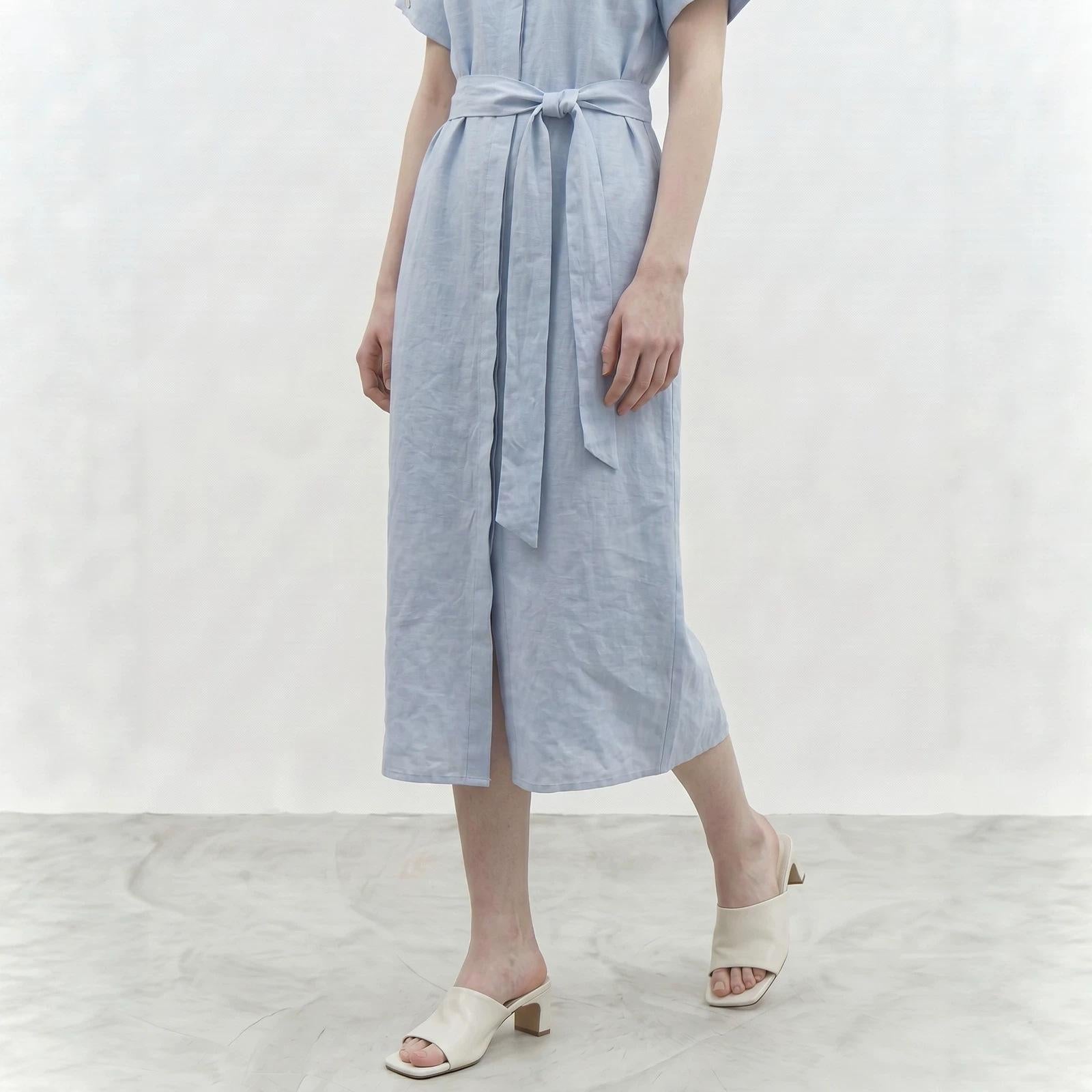 Leinen-Hemdblusenkleid mit Taillengürtel