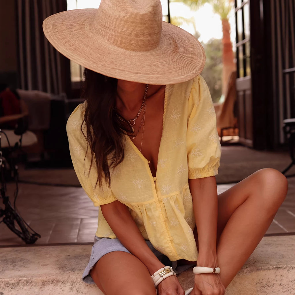 Elegantes Kurzarm-Shirt mit Stickerei – Bild 5 | LuxeStyle