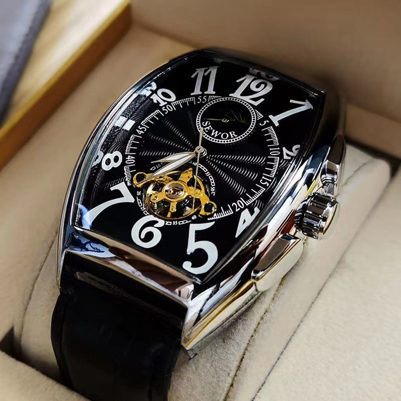 Wasserdichte Tonneau-Herrenuhr mit Lederarmband – Bild 7 | LuxeStyle
