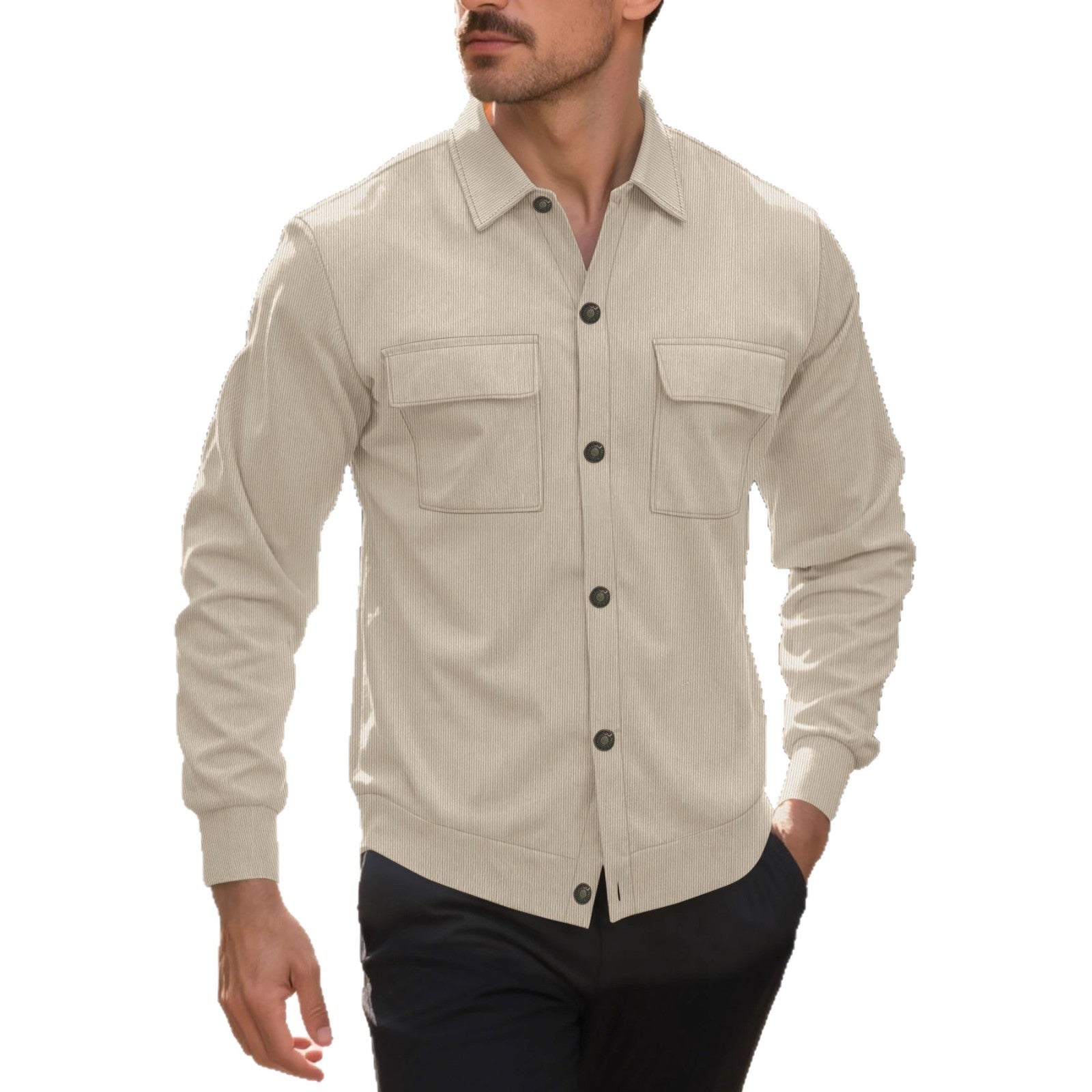 Herren Corduroy Hemd-Jacke mit Brusttasche