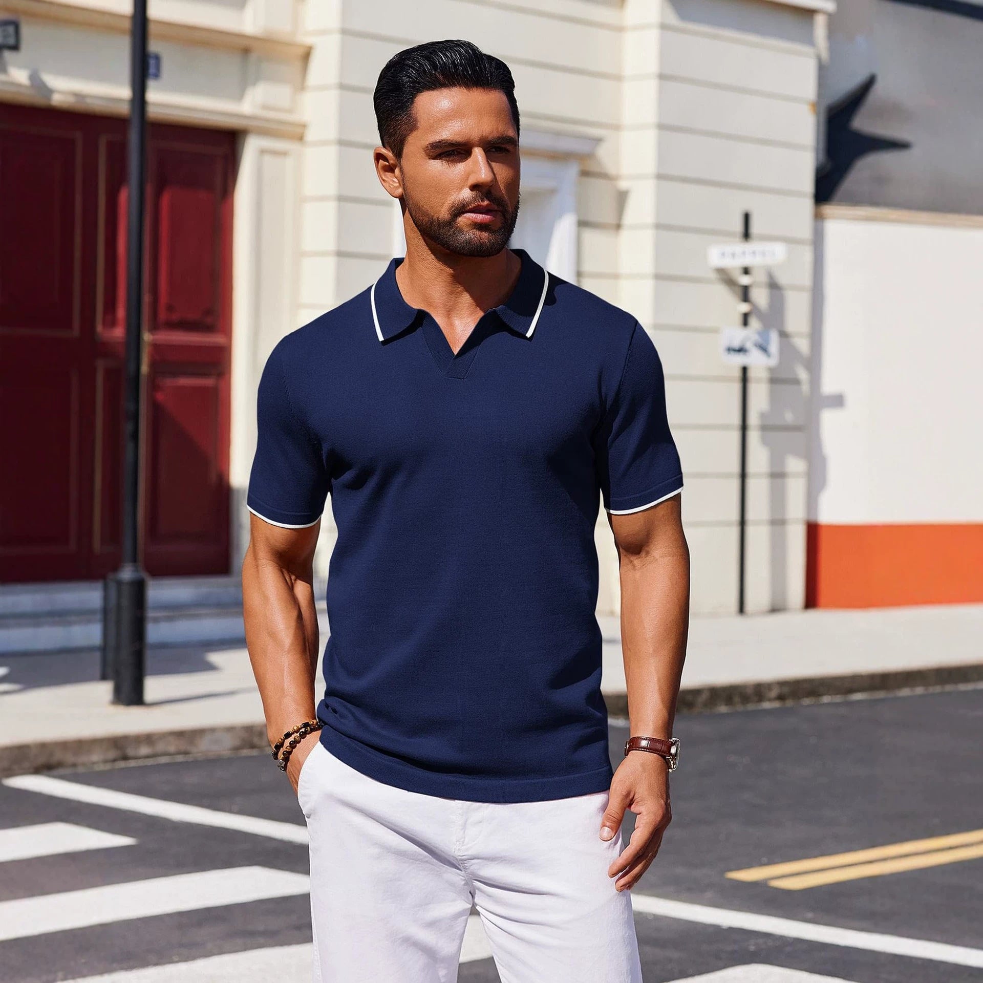Herren Retro-Print Kurzarm-Shirt