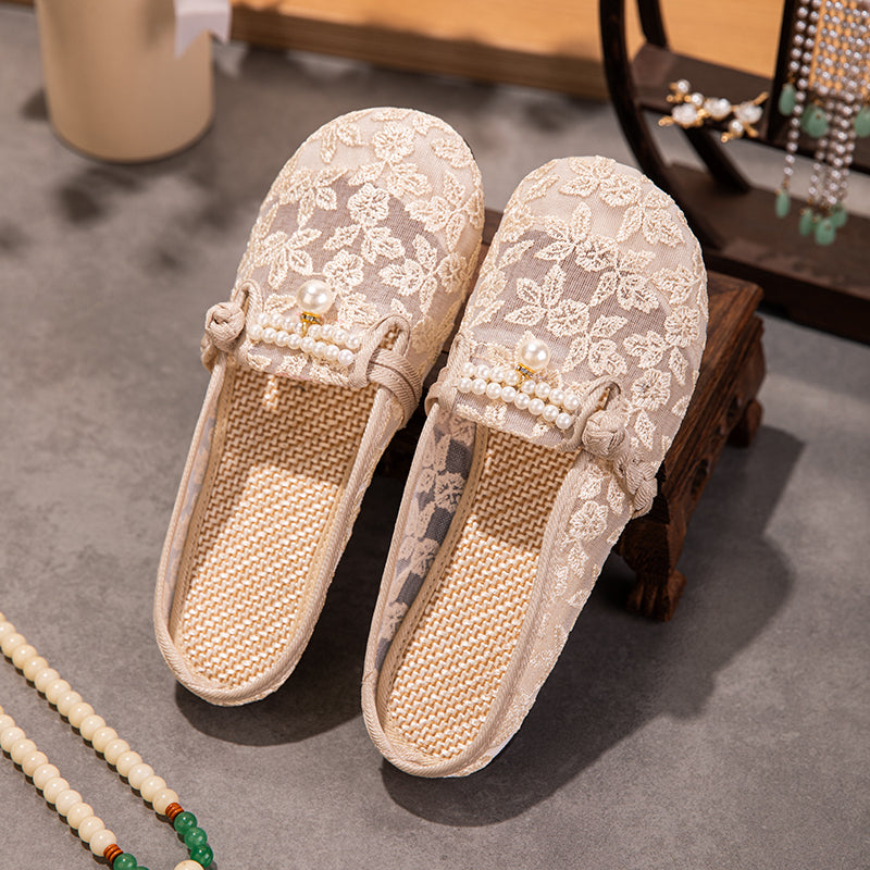 Sommer Mesh-Mules mit Perlen-Schnalle
