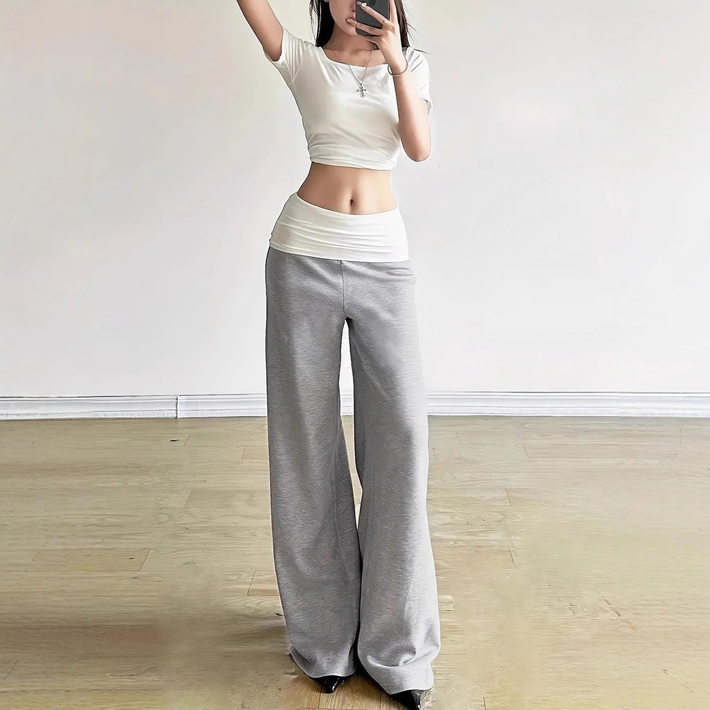 Hellegraue Slimming Wide Leg Hose