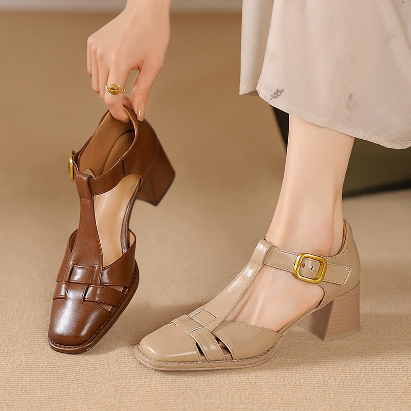 Echtleder Sandalen mit Chunky-Absatz