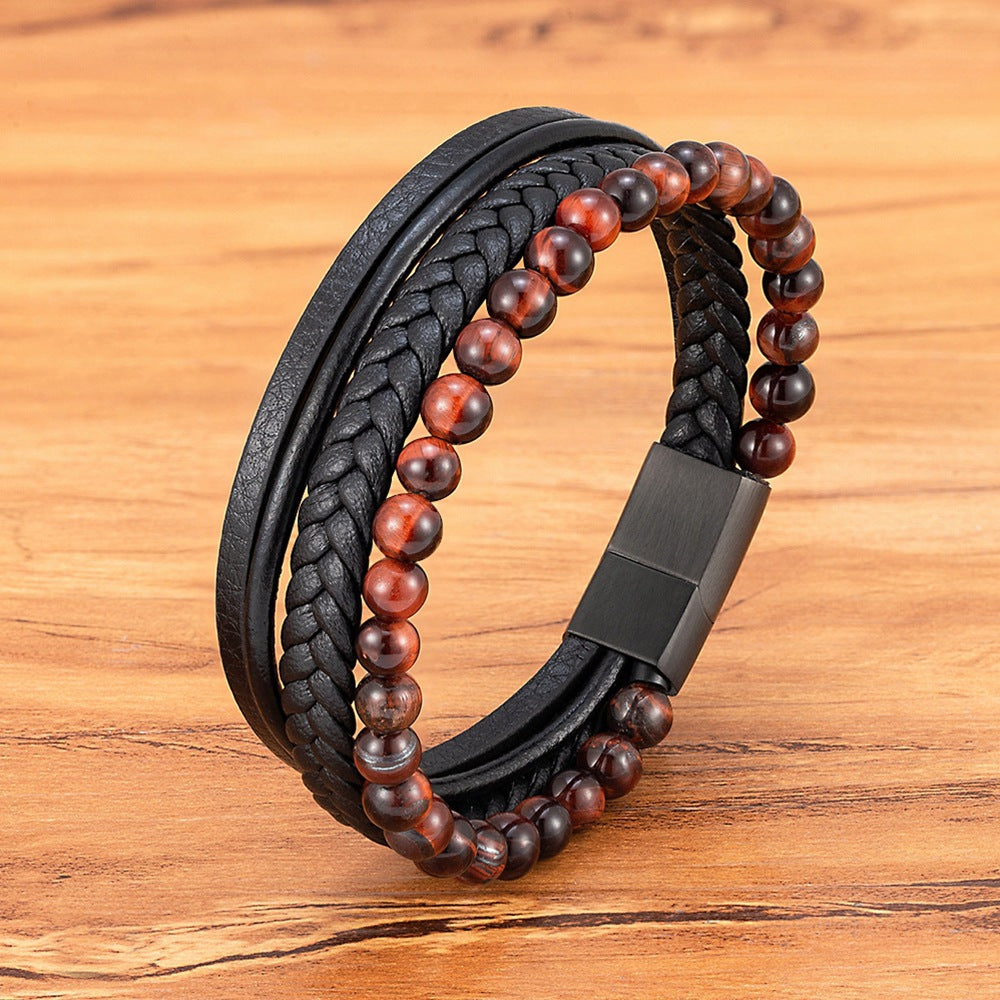 Armband aus Edelstahl mit Tigerauge und Obsidian – Bild 9 | LuxeStyle