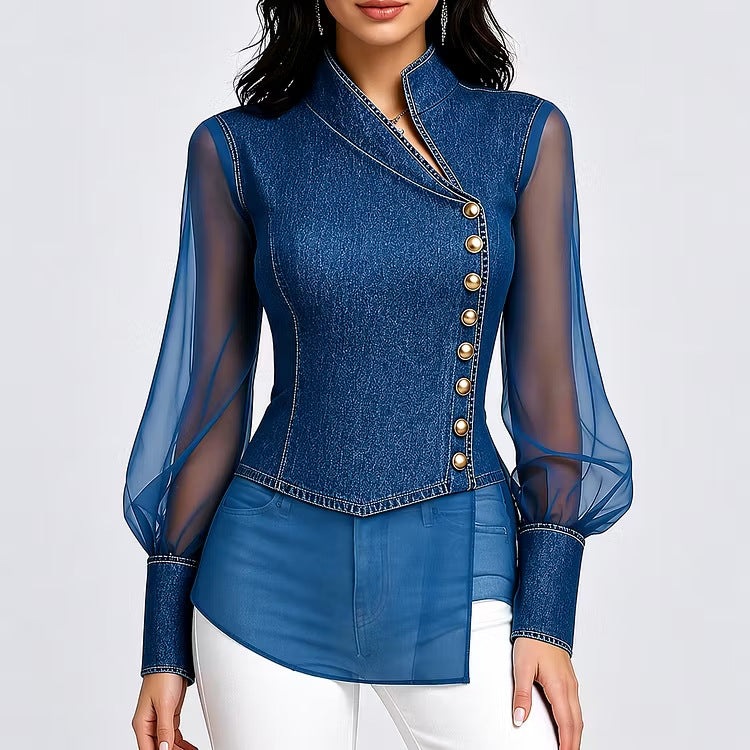 Spitzen-Langarmshirt mit asymmetrischem Ausschnitt