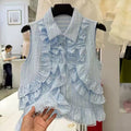 Gestreifte Bluse mit Peter-Pan-Kragen und Rüschensaum