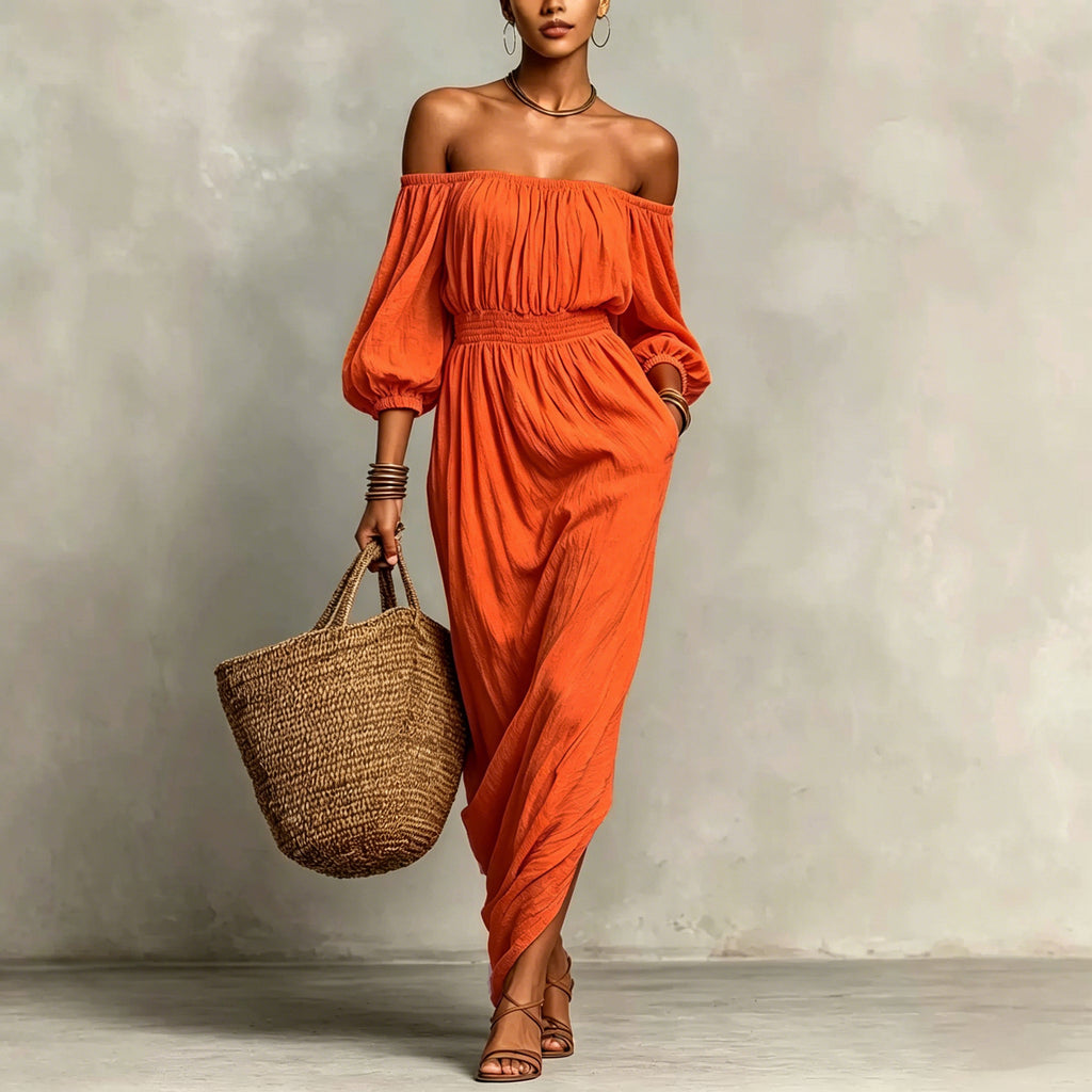 Off-Shoulder Freizeitkleid Uni | LuxeStyle