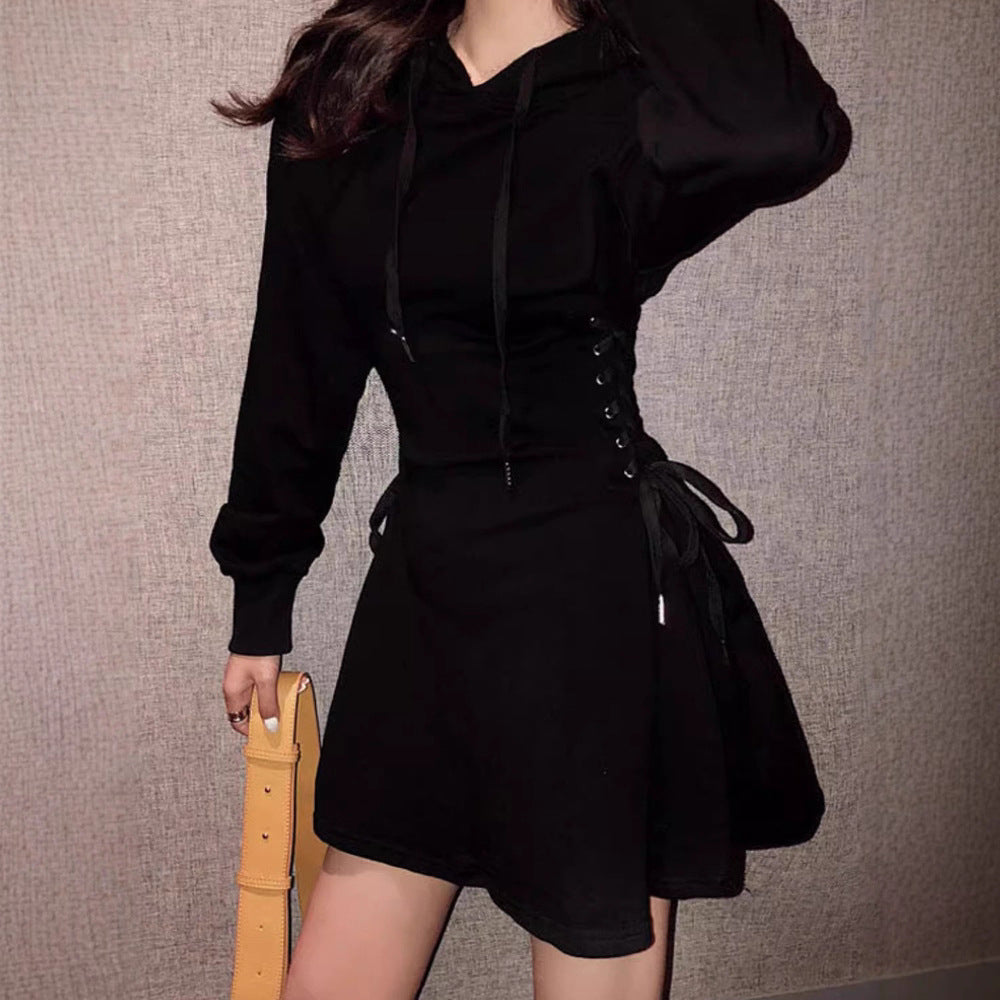 Kapuzen-Sweatshirt-Kleid mit Gürtel – Bild 3 | LuxeStyle