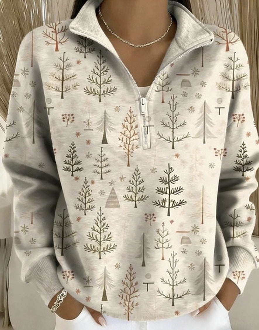 Damen Half Zip Hoodie Top mit Geometrischem Muster
