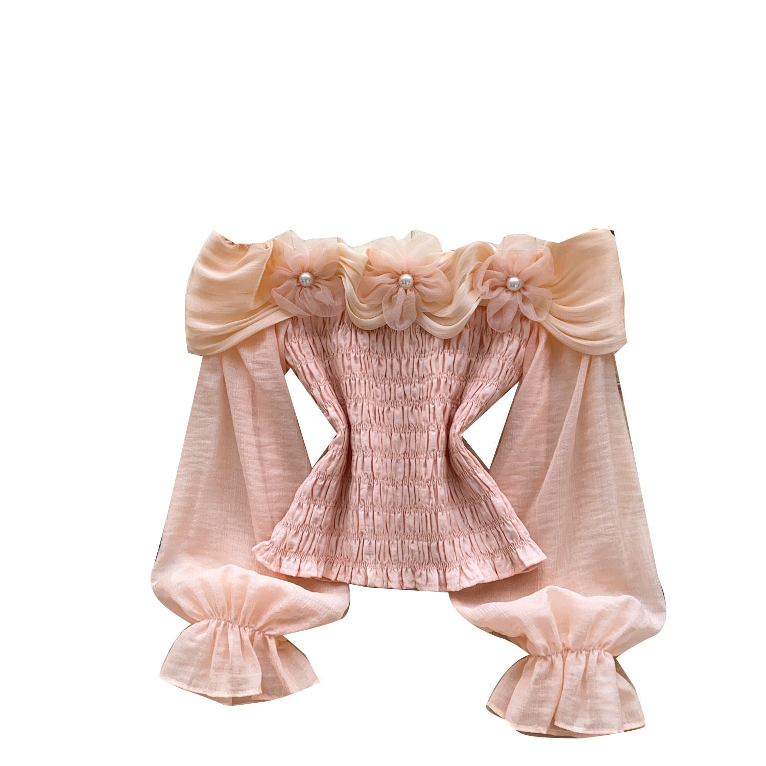 Chiffon-Bluse mit 3D-Blumen und Perlen