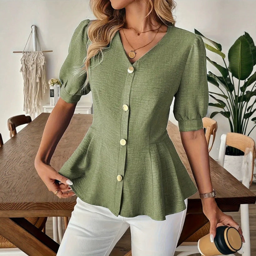 V-Ausschnitt Slim-Fit Figure-Lifting Shirt | LuxeStyle