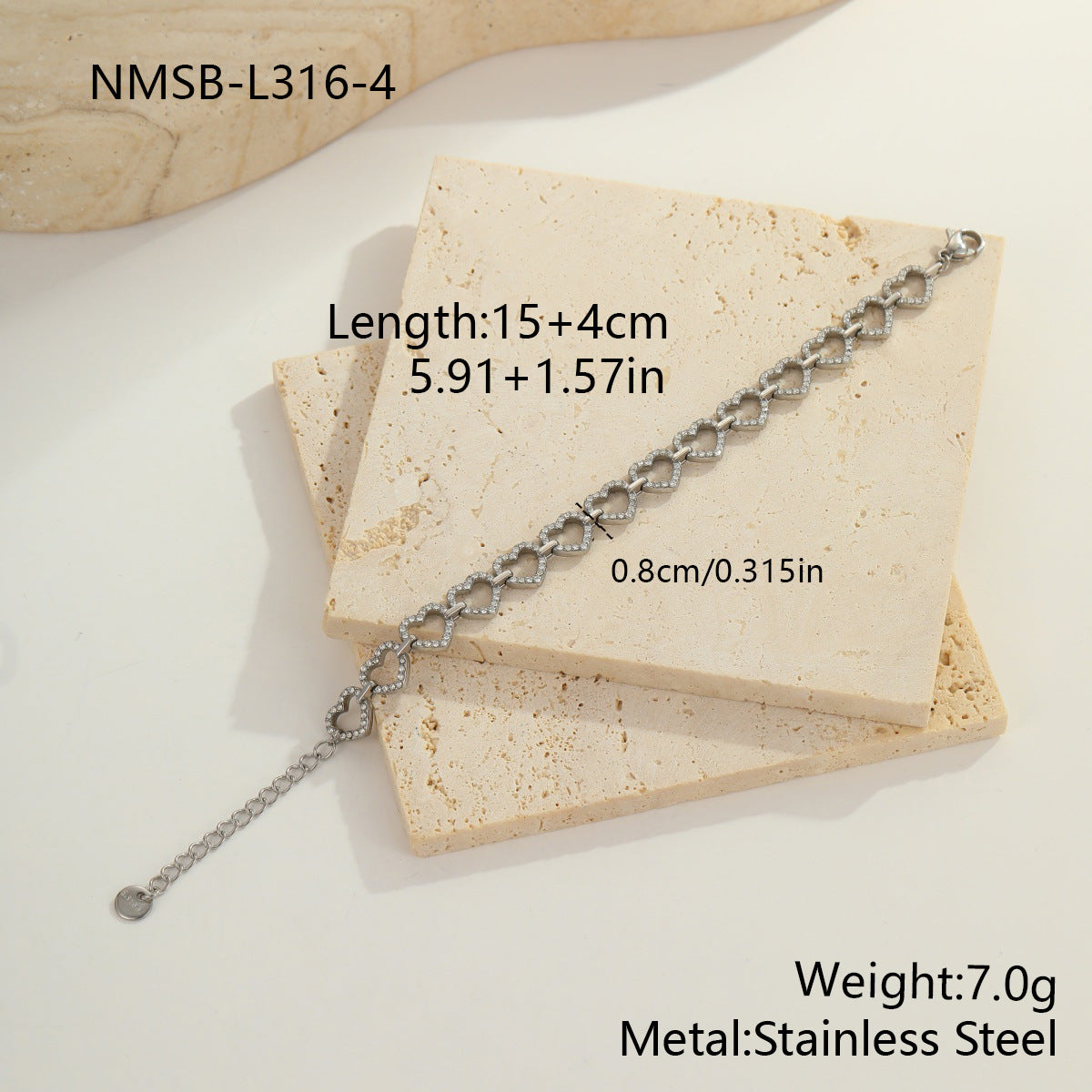 Herz-Zirkon Armband aus farbbeständigem Edelstahl – Bild 2 | LuxeStyle