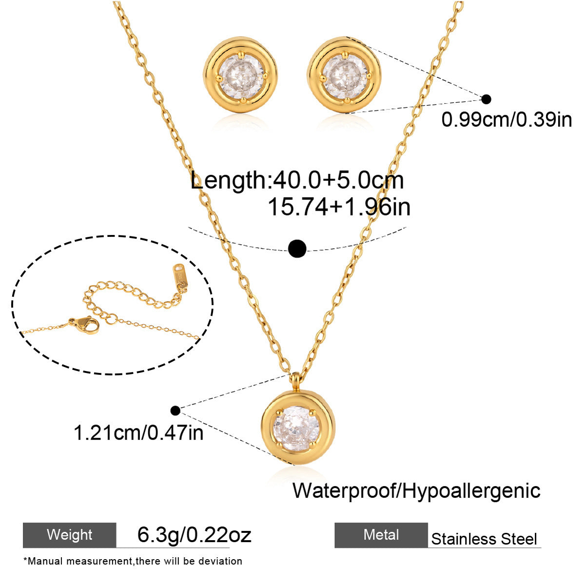 Halskette & Ohrringe – Titanstahl mit Zirkon – Bild 3 | LuxeStyle