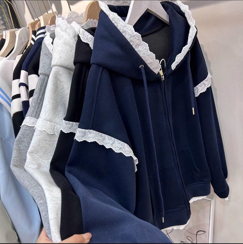 Damen-Pullover mit Spitze und Reissverschluss