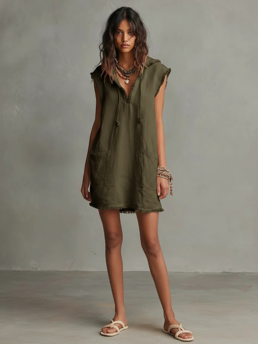 Kapuzenkleid mit V-Ausschnitt – Bild 6 | LuxeStyle