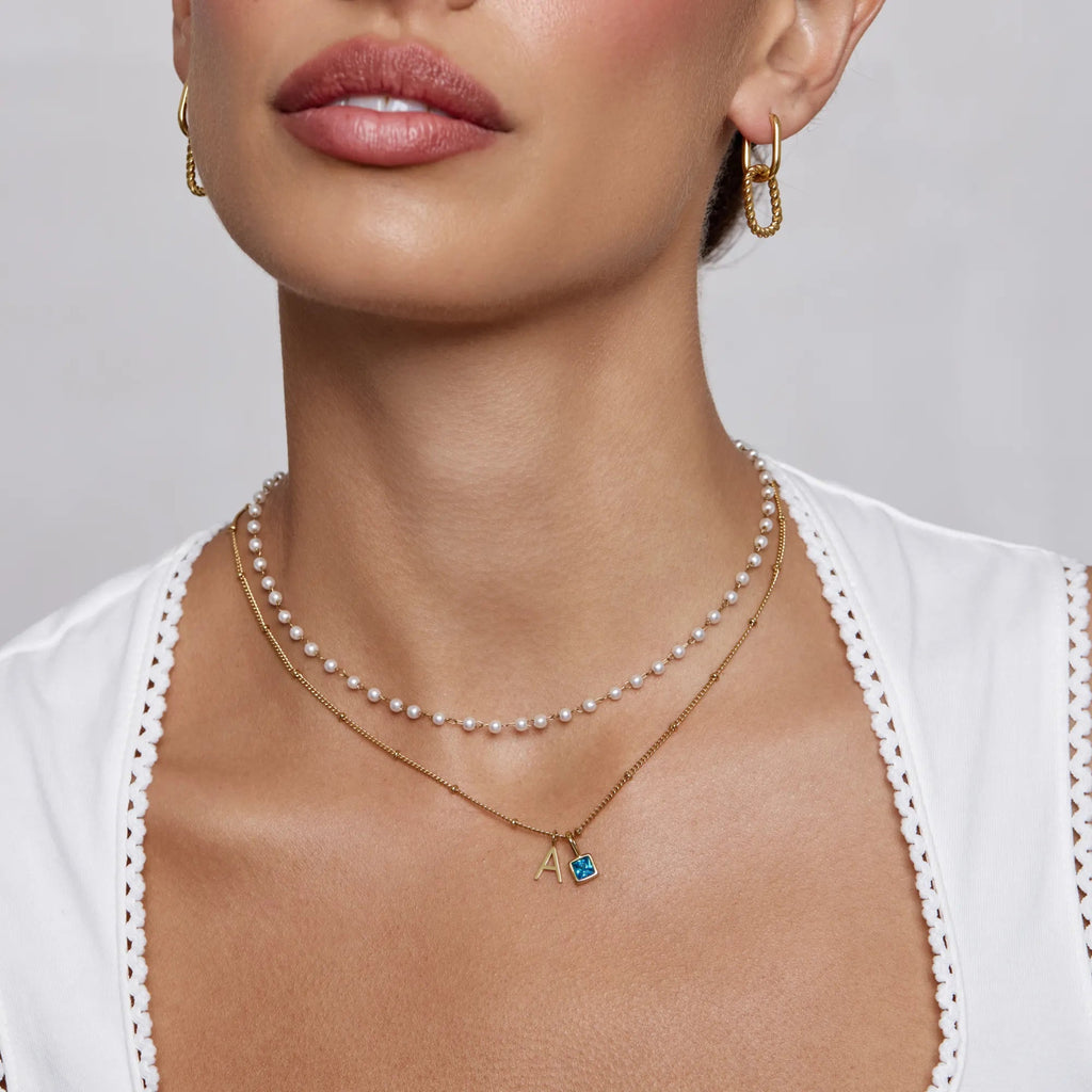 Personalisierbare Edelstahl-Halskette mit Perlenkette