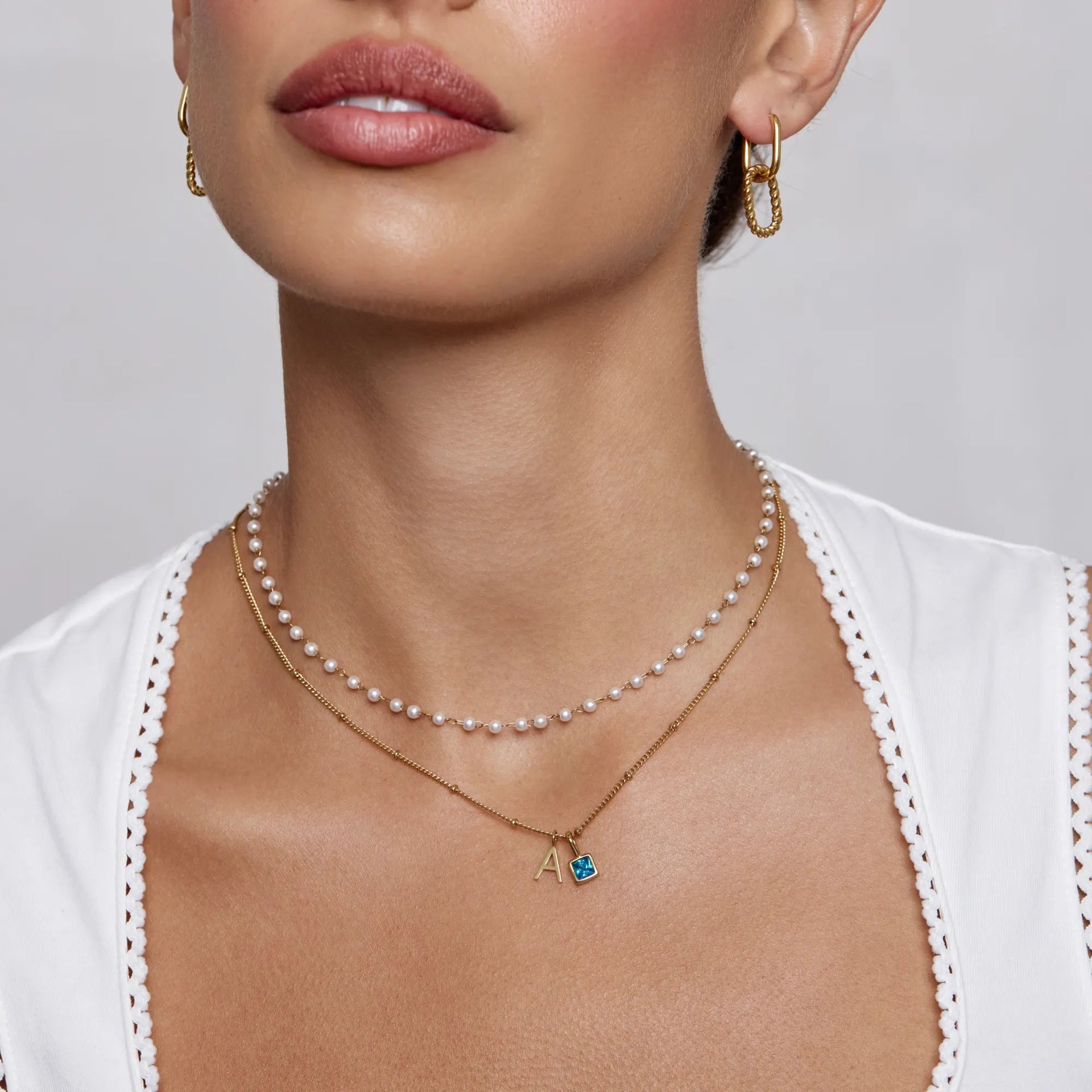 Personalisierbare Edelstahl-Halskette mit Perlenkette