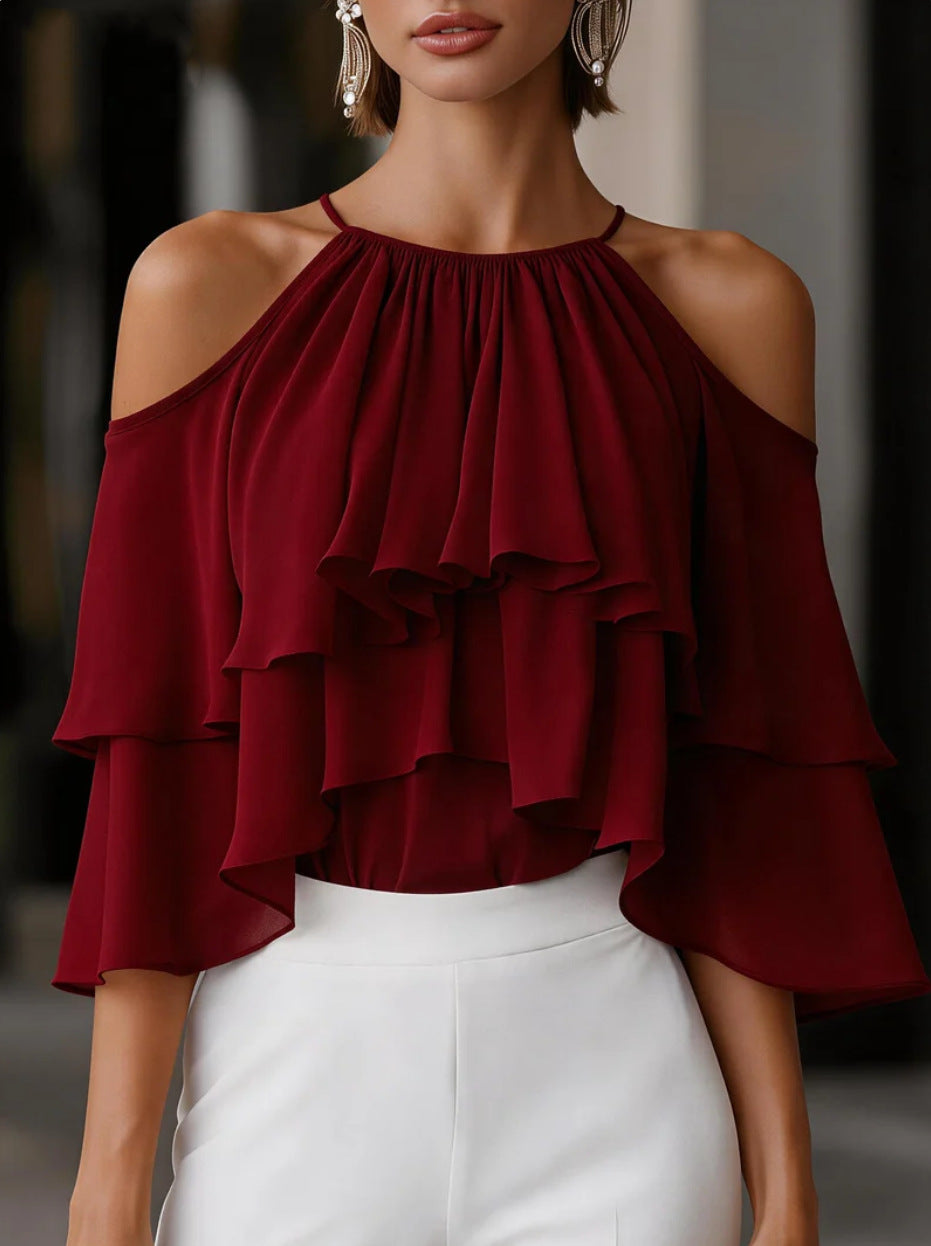 Elegante Off-Shoulder Chiffonbluse mit Rüschen