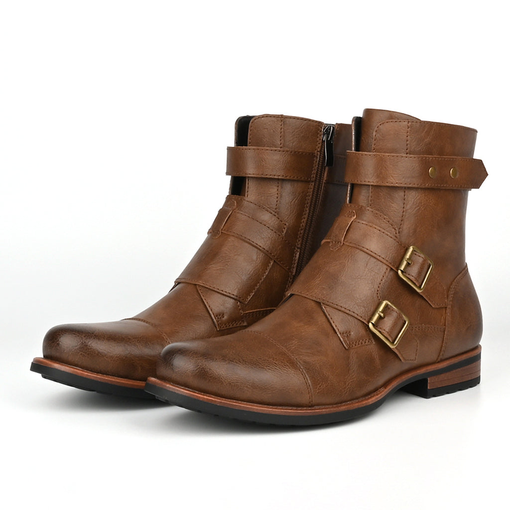 Vintage Denim Boots mit Metallschnalle