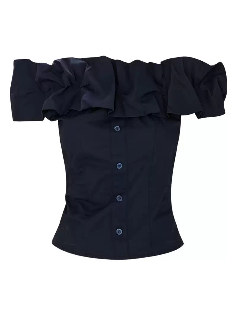 Off-Shoulder Bluse mit Spitze und Taillengürtel