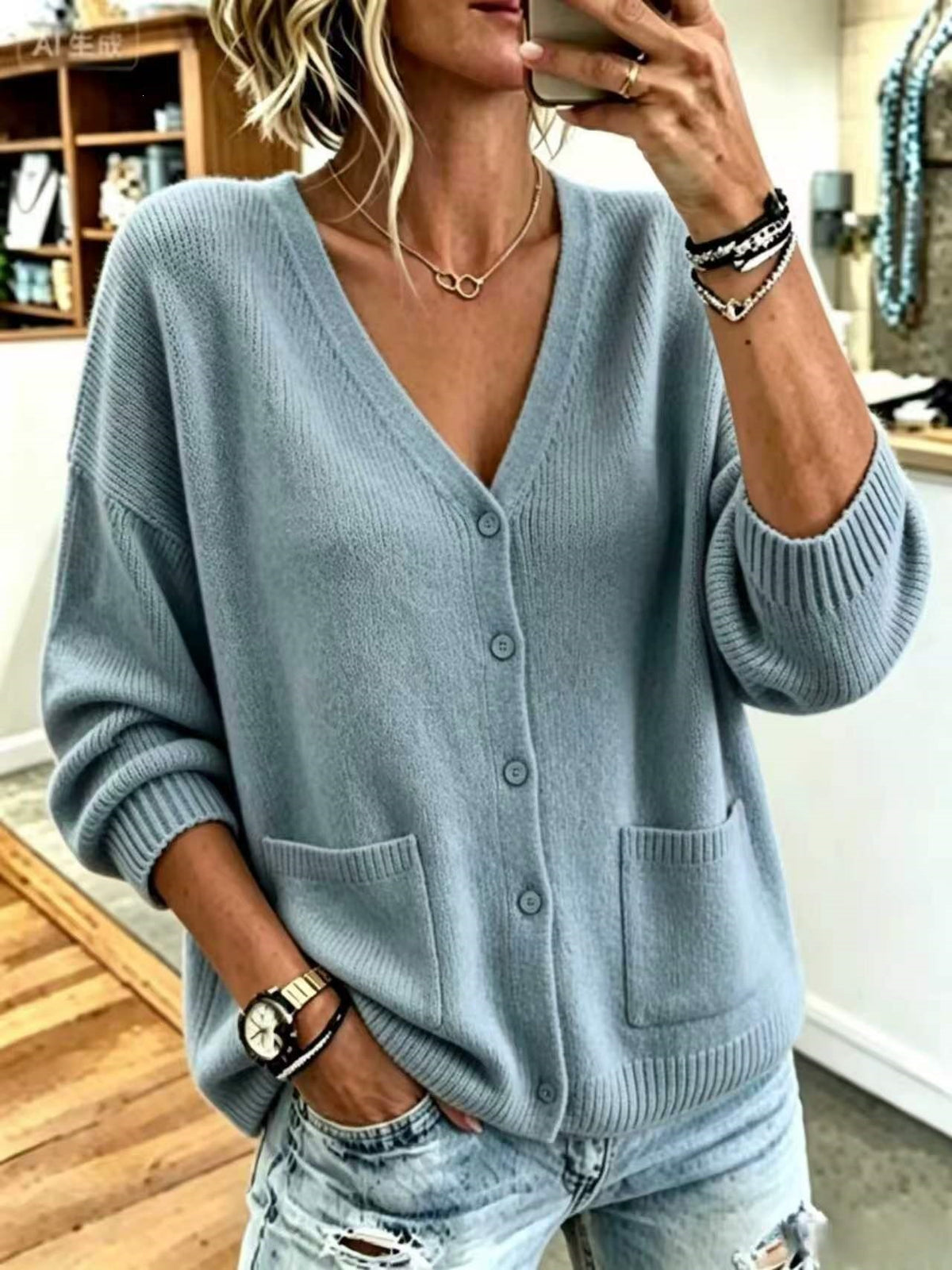 Eleganter Cardigan mit Drop-Shoulder Ärmeln – Bild 5 | LuxeStyle
