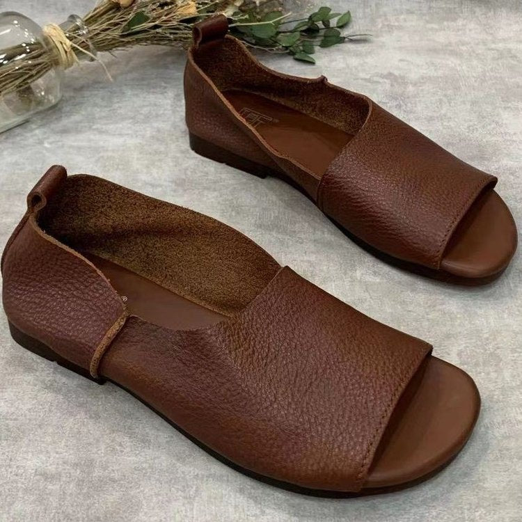 Retro Leder-Sandalen mit offener Spitze – Bild 2 | LuxeStyle