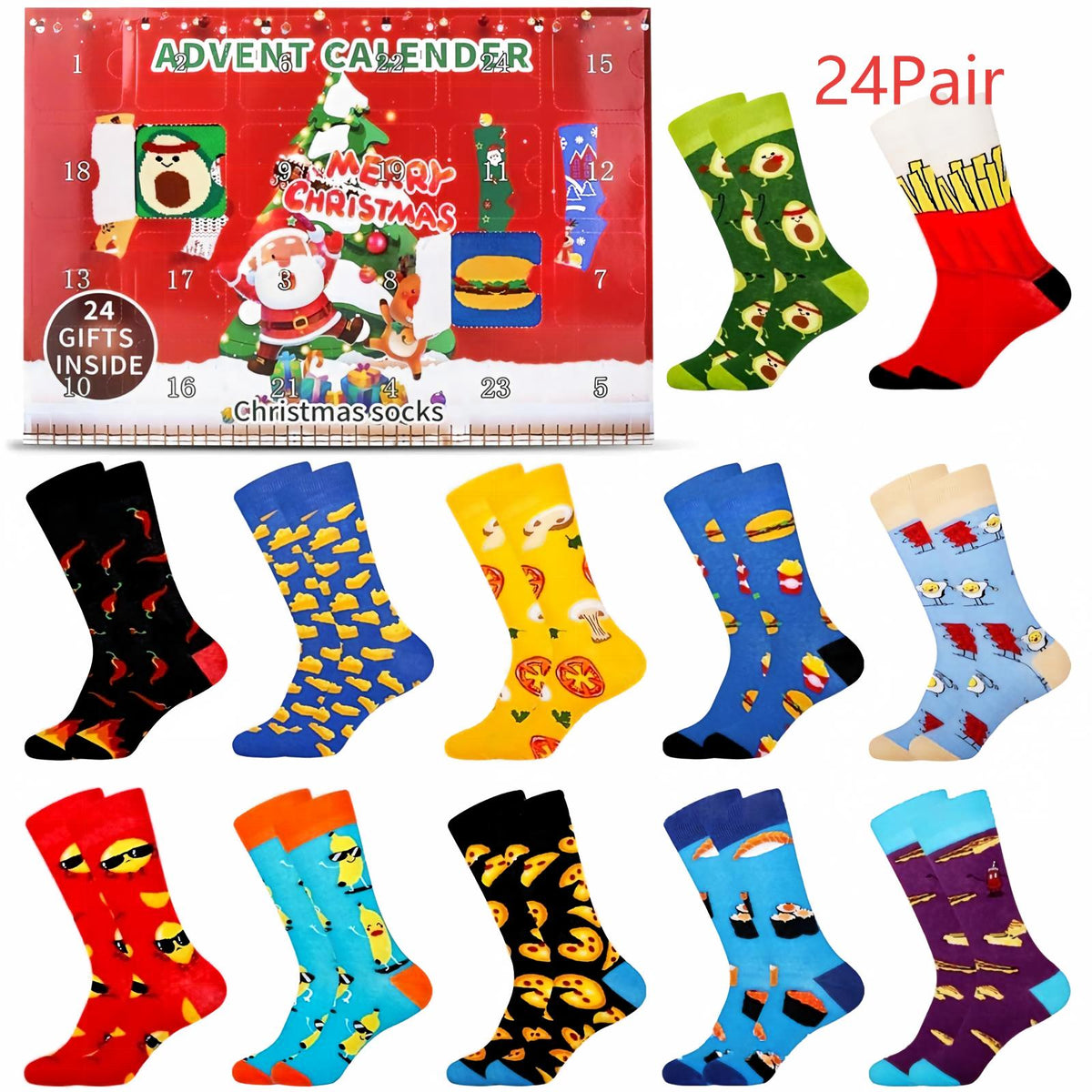 Socken-Adventskalender mit 24 Paar – Modell Neu A
