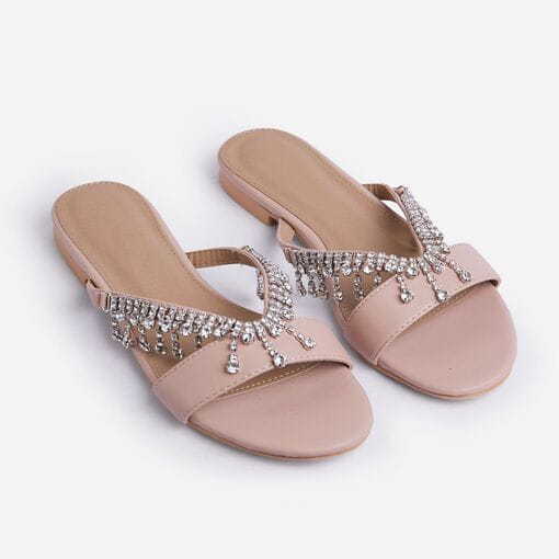 Flache Sandalen mit Perlen und Steinen | LuxeStyle