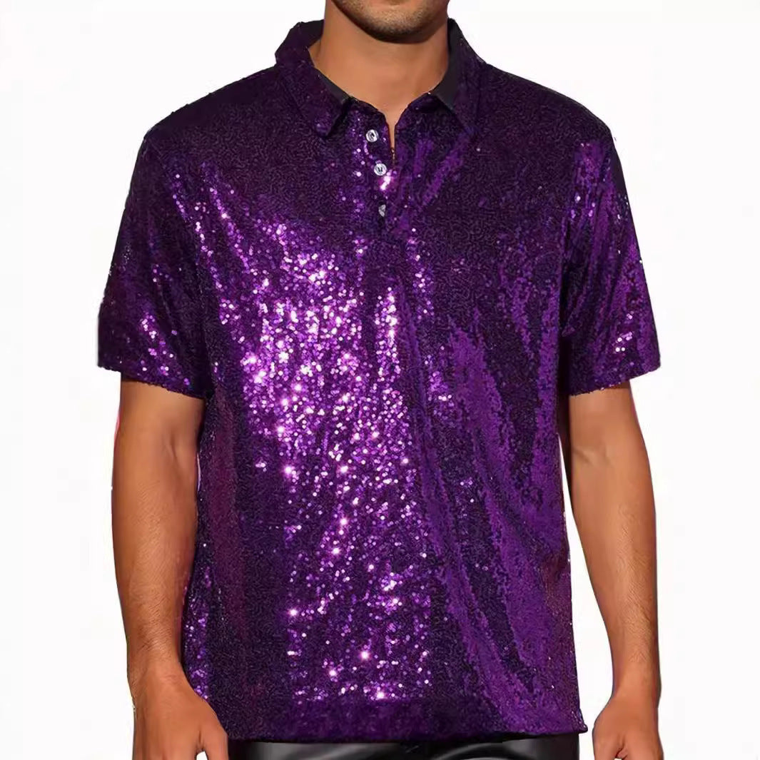 Herren Vintage Disco Polo-Shirt mit Glitzer – Ansicht 4