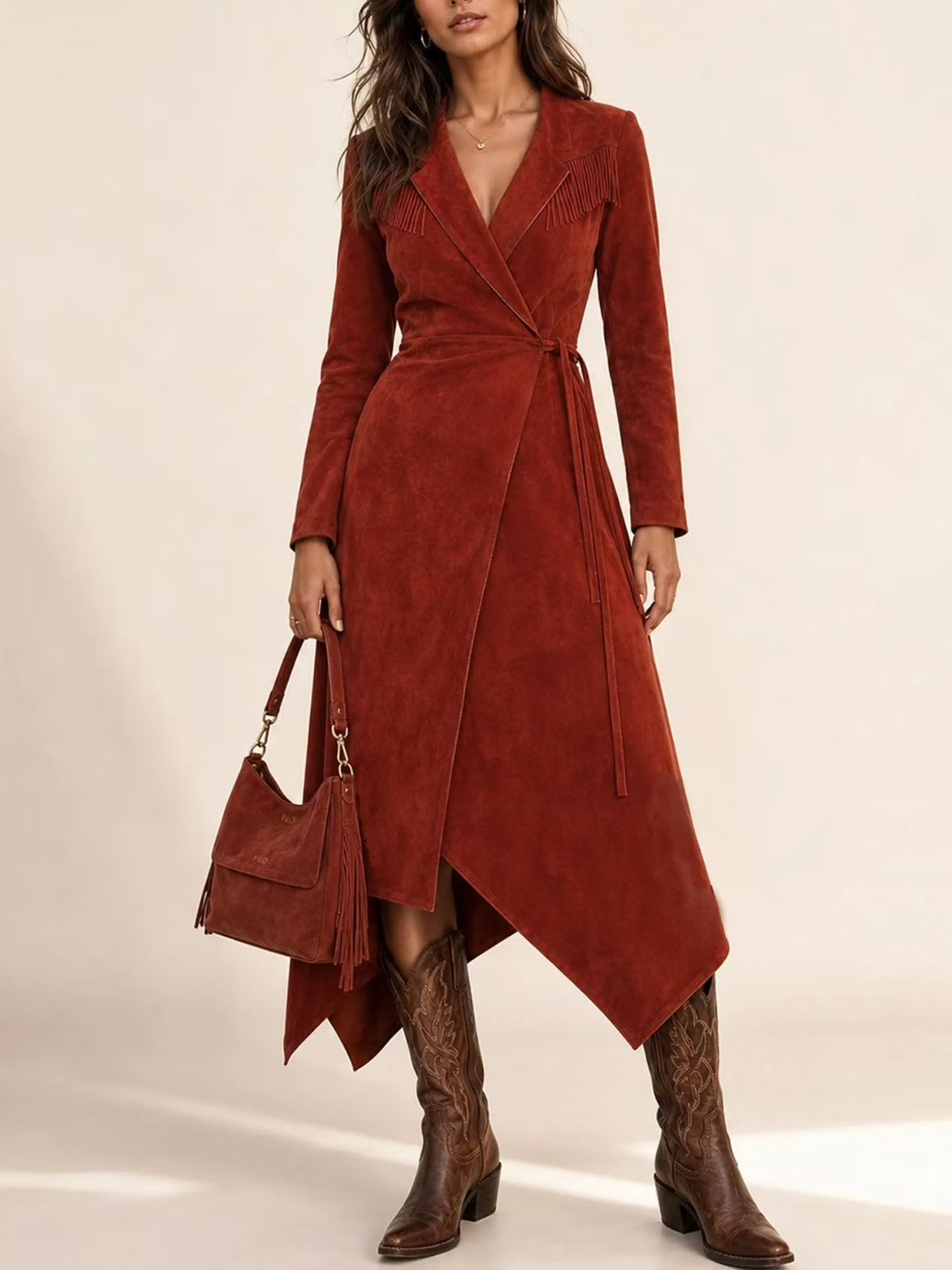 Tassel-Trenchkleid mit elastischer Taille – Bild 2 | LuxeStyle