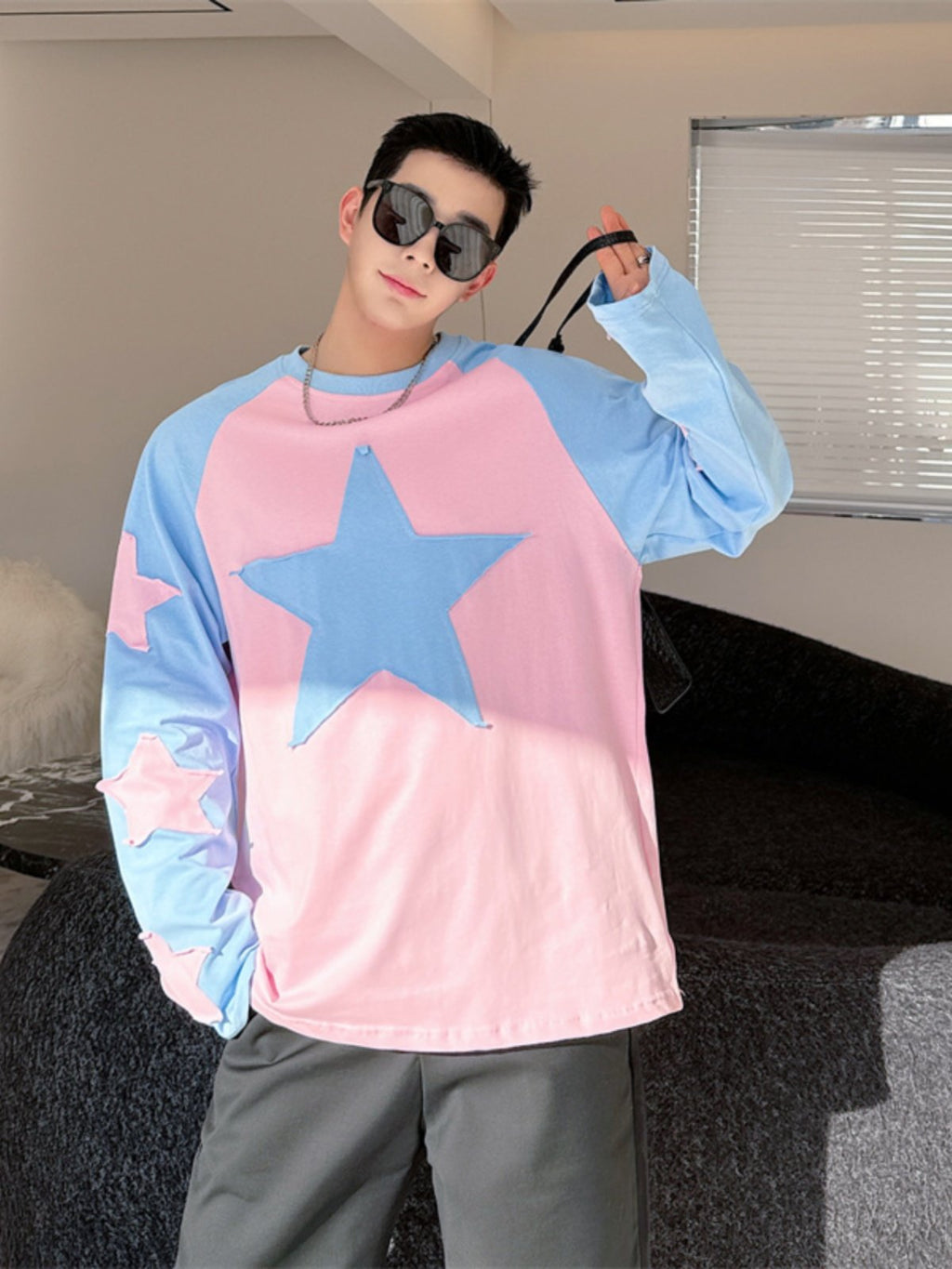 Langarmshirt mit 3D-Pentagramm-Design | LuxeStyle