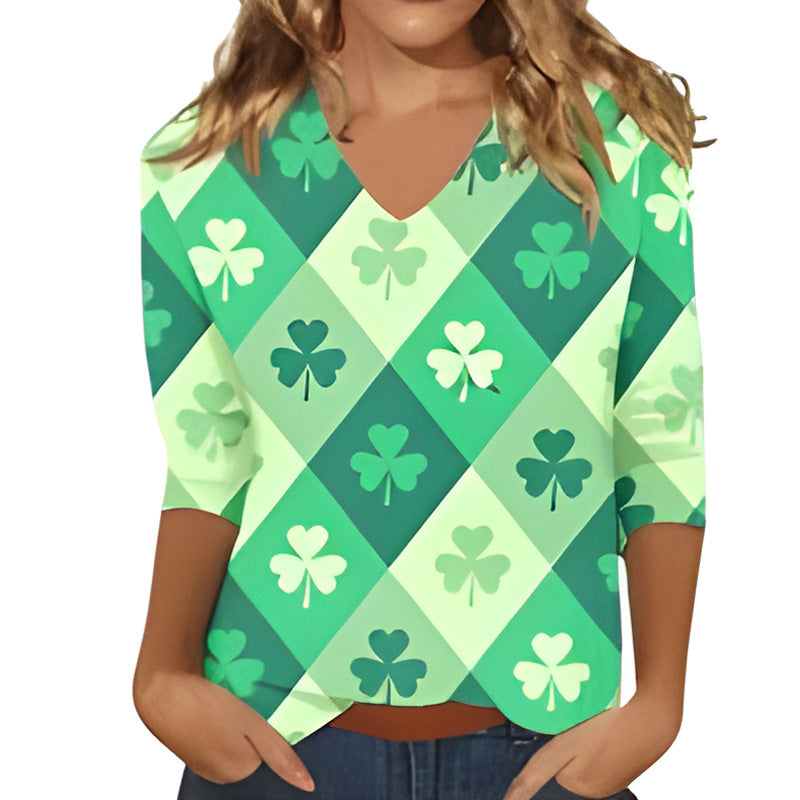 V-Ausschnitt Langarmshirt mit Print