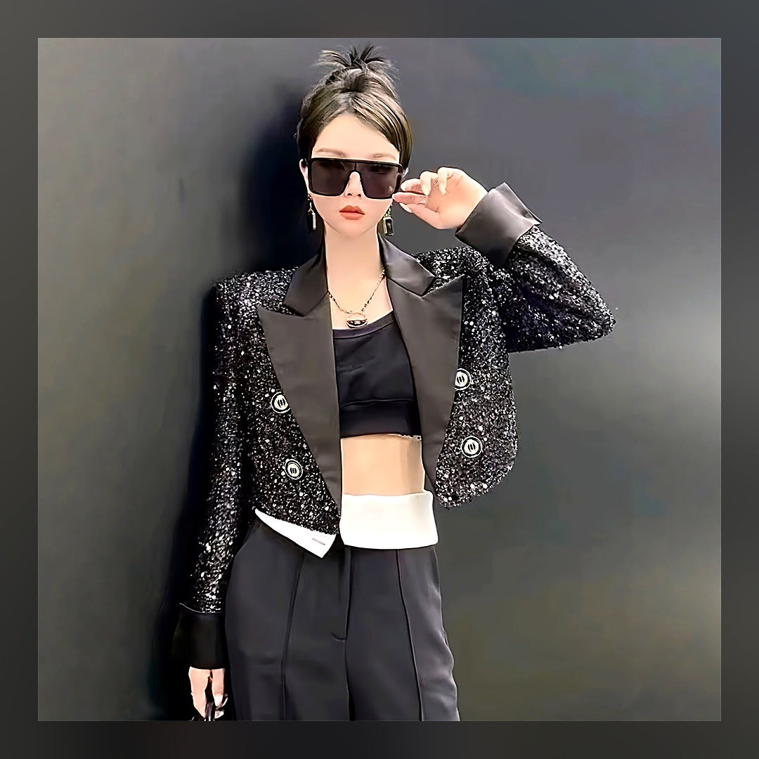 LuxeStyle-Edit · Cropped Blazer · Damen, mit Pailletten-Detail