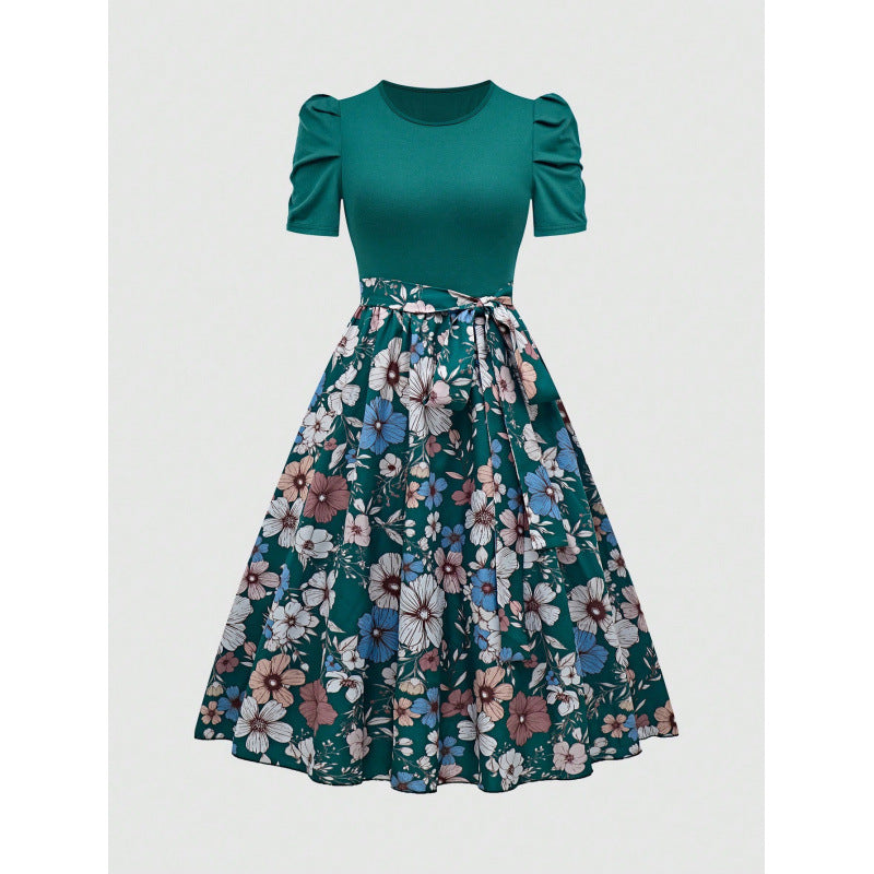 Langes bedrucktes Kleid mit Rundhalsausschnitt – Bild 14 | LuxeStyle